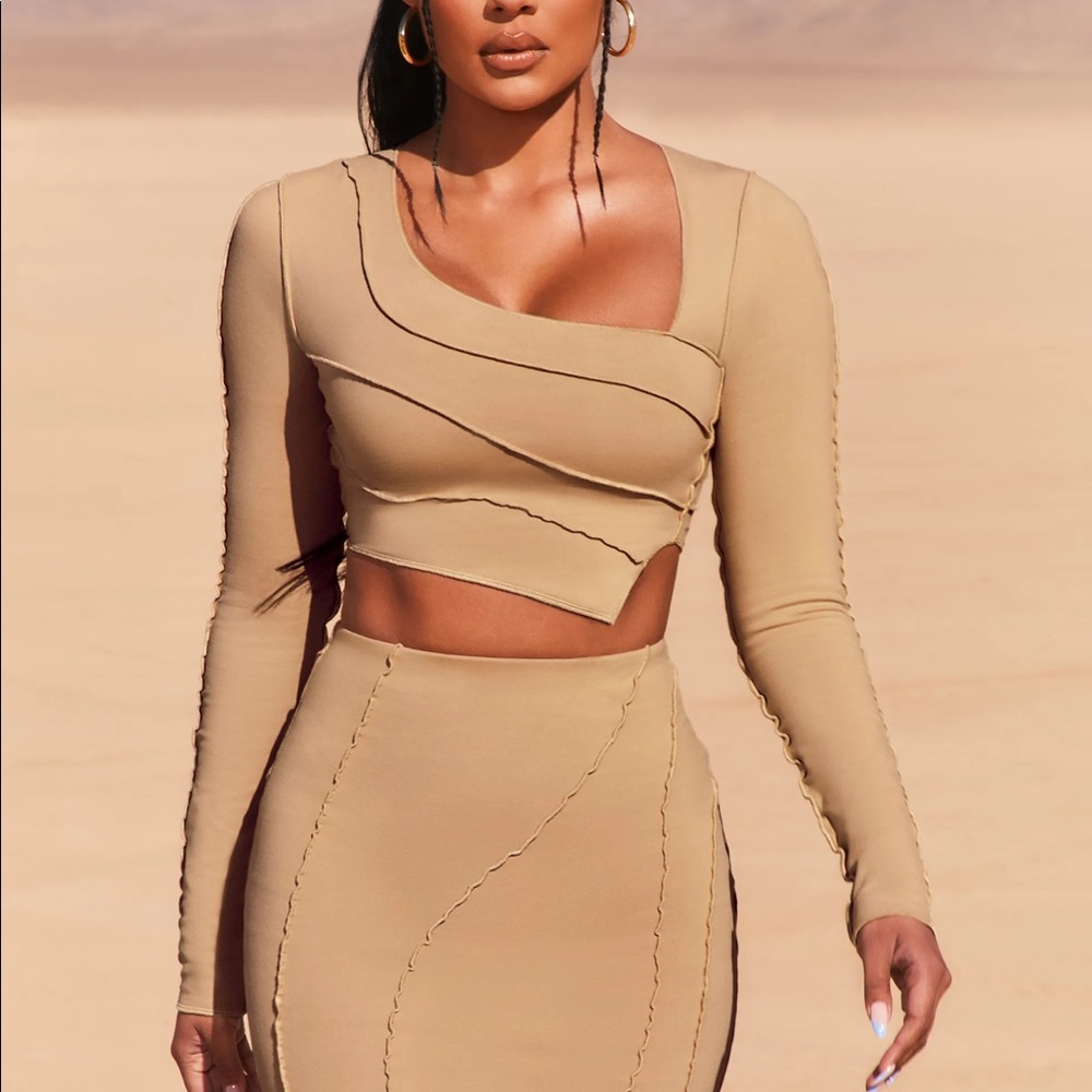 Oh Polly Asymmetric Crop Top in Beige